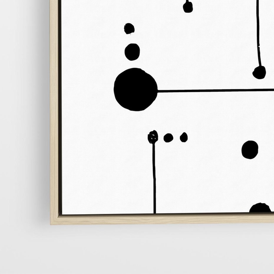 Obraz w ramie 80x80 - Nocne Zawirowania - abstrakcyjny plakat, czarne kropki i kreski - rama drewno