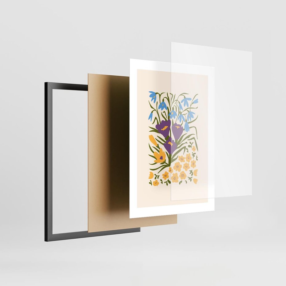Plakat w ramie 30x40 - Kwiatowe Przenikanie - kwiaty, sztuka nowoczesna - rama czarna