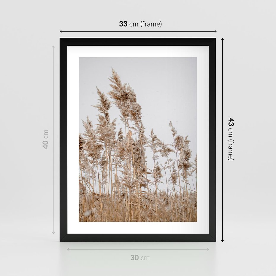 Plakat w ramie 30x40 - Boho Urok - trawy, pampas - rama czarna