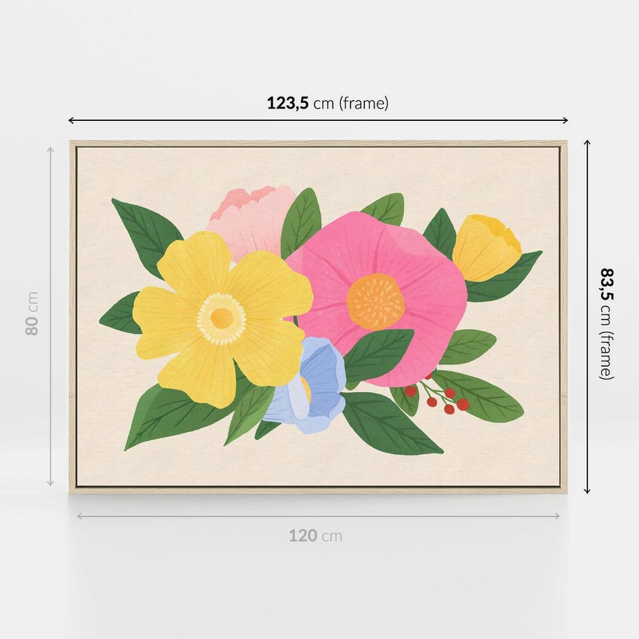 Obraz w ramie 120x80 - Kwiatowy Uśmiech - kwiaty, akwarela - rama drewno