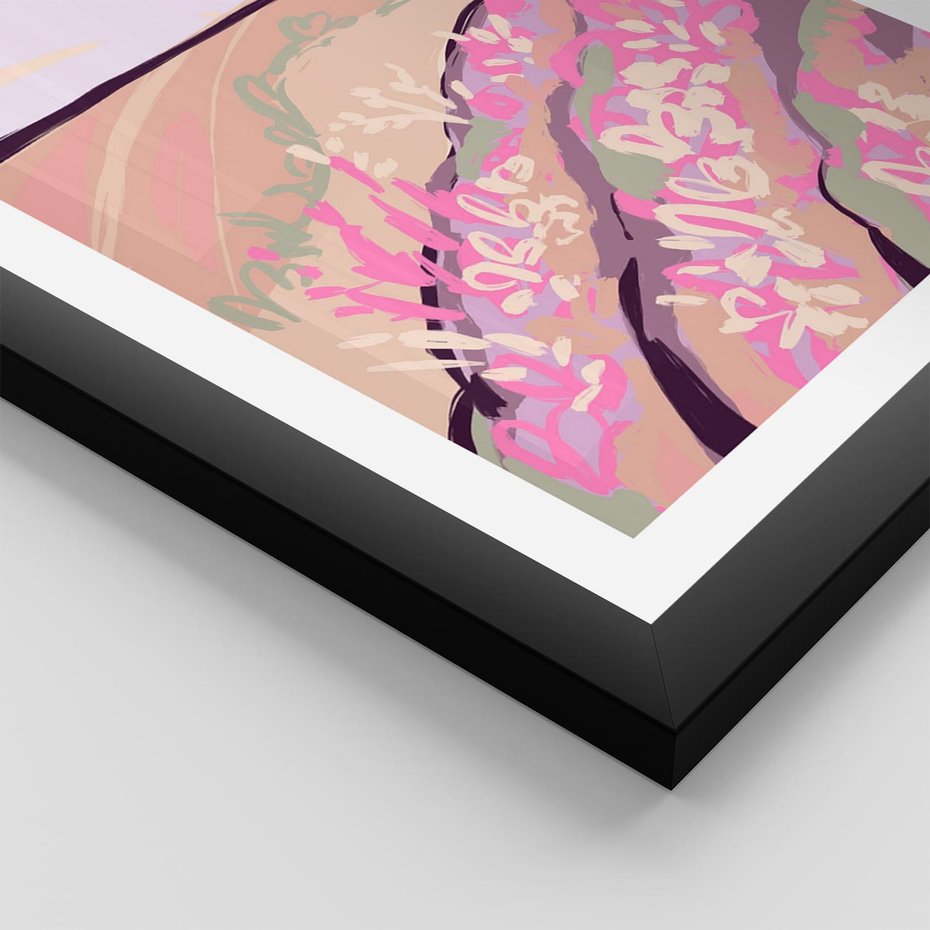 Plakat w ramie 40x50 - Harmonijny Świt - pastelowy krajobraz, nowoczesny plakat - rama czarna