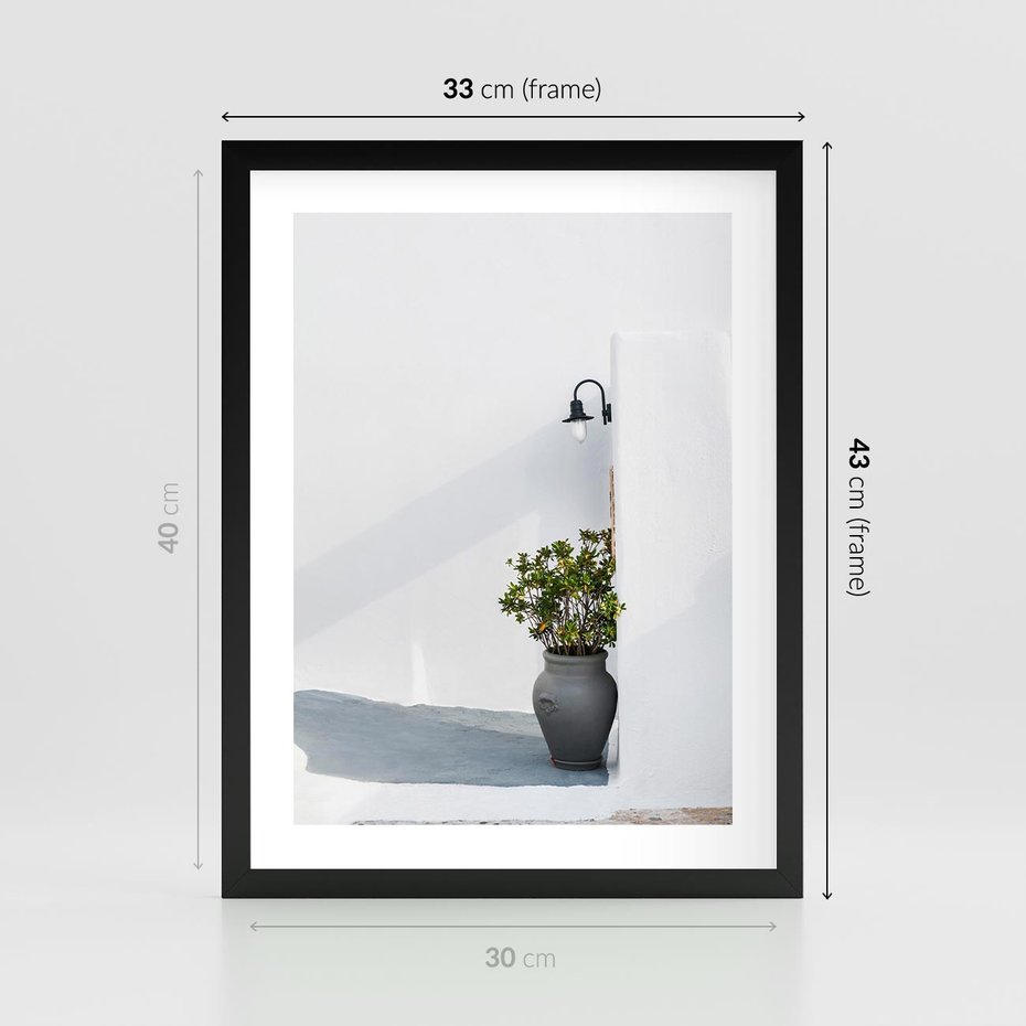 Plakat w ramie 30x40 - Błękitne wybrzeże - Santorini, Grecja - rama czarna