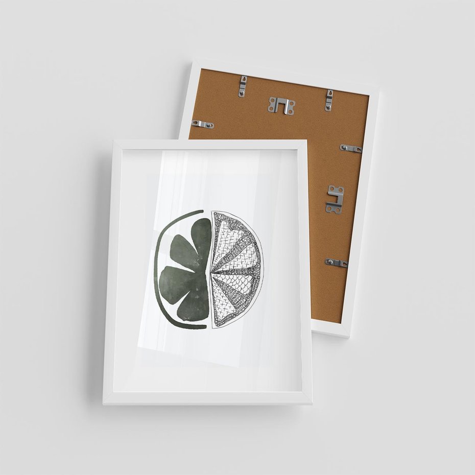 Plakat w ramie 30x40 - Cytrynowe Echo - minimalistyczny plakat, cytryna - rama biała