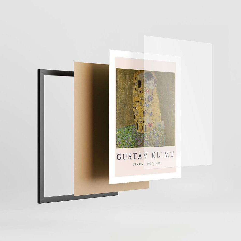 Plakat w ramie 50x70 - Sztuka Klimta - gustav klimt, pocałunek - rama czarna
