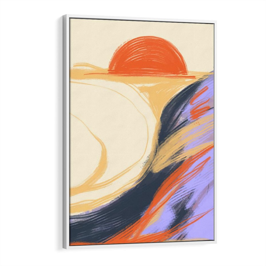 Obraz w ramie 50x70 - Pomarańczowy Horyzont - pastelowy krajobraz, nowoczesny plakat - rama biała