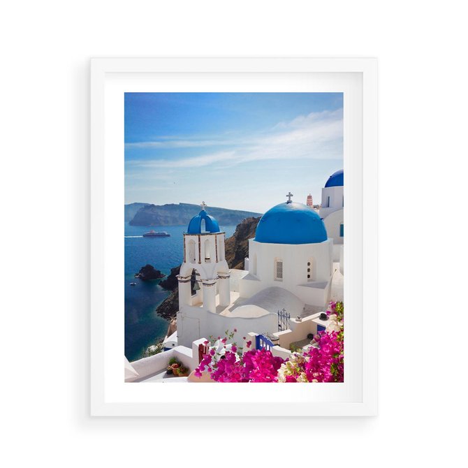 Plakat w ramie 40x50 - Perspektywa na Santorini - Santorini, perspektywa - rama biała