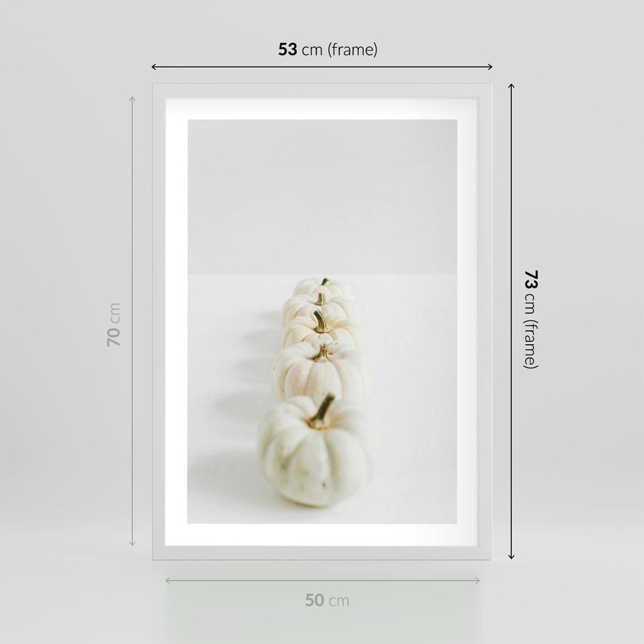 Plakat w ramie 50x70 - Białe Dynie - białe dynie, jesień - rama biała