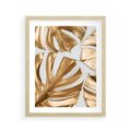 Plakat w ramie 40x50 - Złote Akcenty w Fotografii - złotel liście monstery, na białym tle - rama drewno