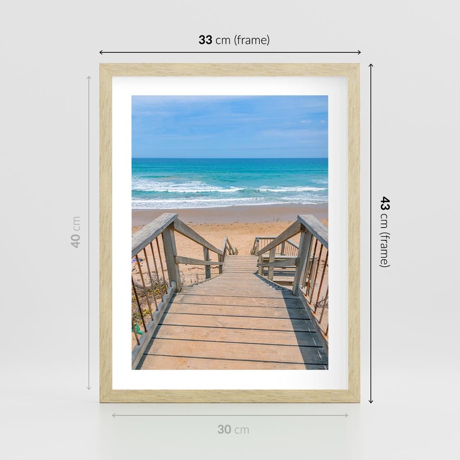 Plakat w ramie 30x40 - Pomost ku Morzu - pomost na plaży, morze - rama drewno