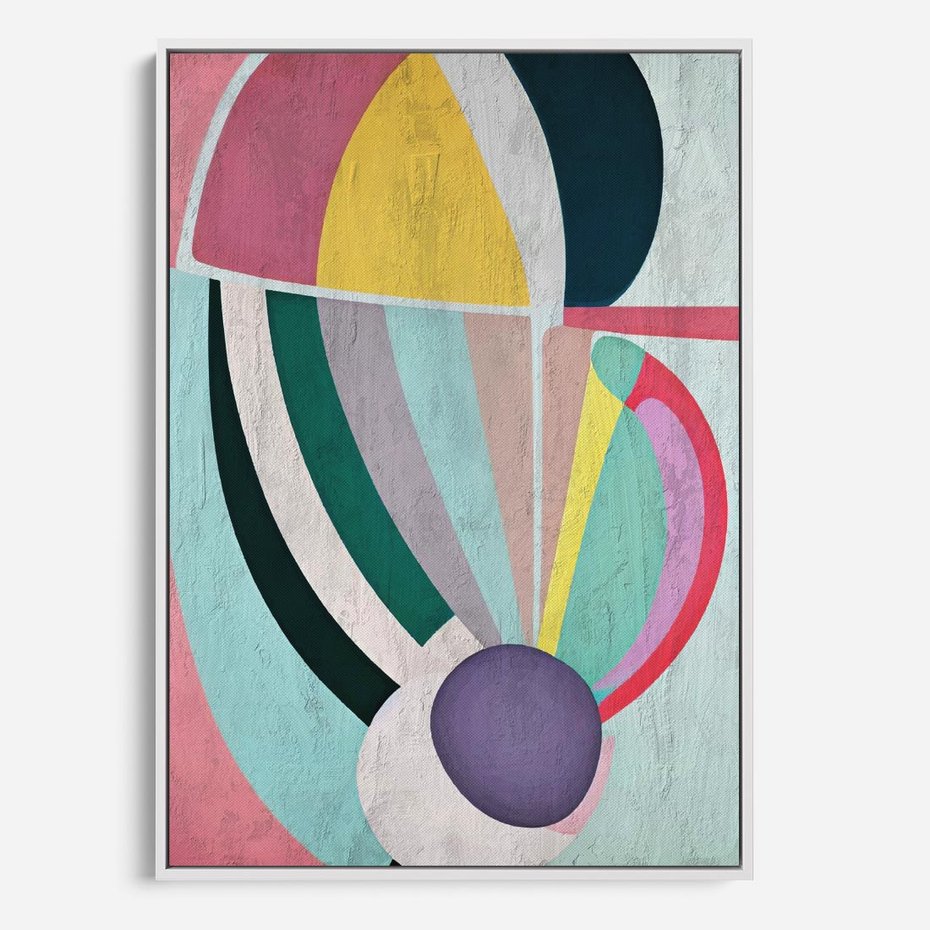 Obraz w ramie 80x120 - Podróżne Echa Przestrzeni - abstrakcyjne dziwne kształty, olejny obraz - rama biała