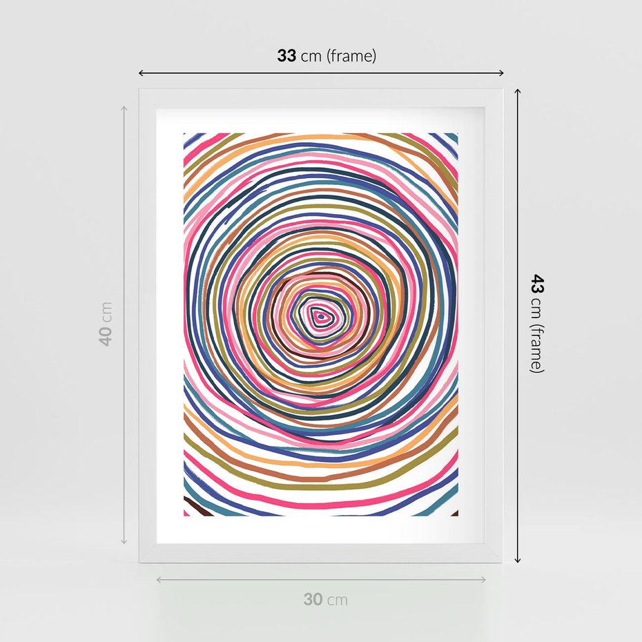 Plakat w ramie 30x40 - Cyrkulująca Harmonia - kolorowe etniczne wzory, tęczowe żywe kolory - rama biała