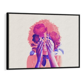 Obraz w ramie 70x50 - Kwiaty we Włosach - różowa postać, grafika - rama czarna