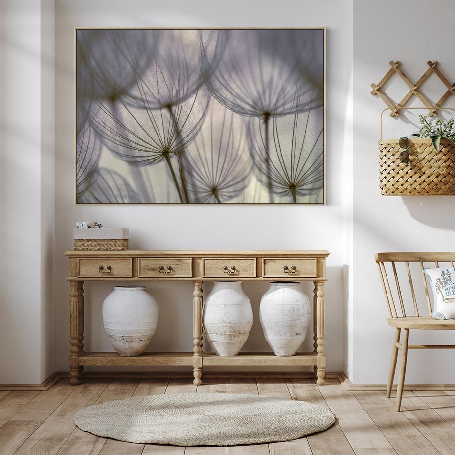 Obraz w ramie 120x80 - Makro dmuchawiec - piękno drobnych detali - dmuchawce, makro - rama drewno