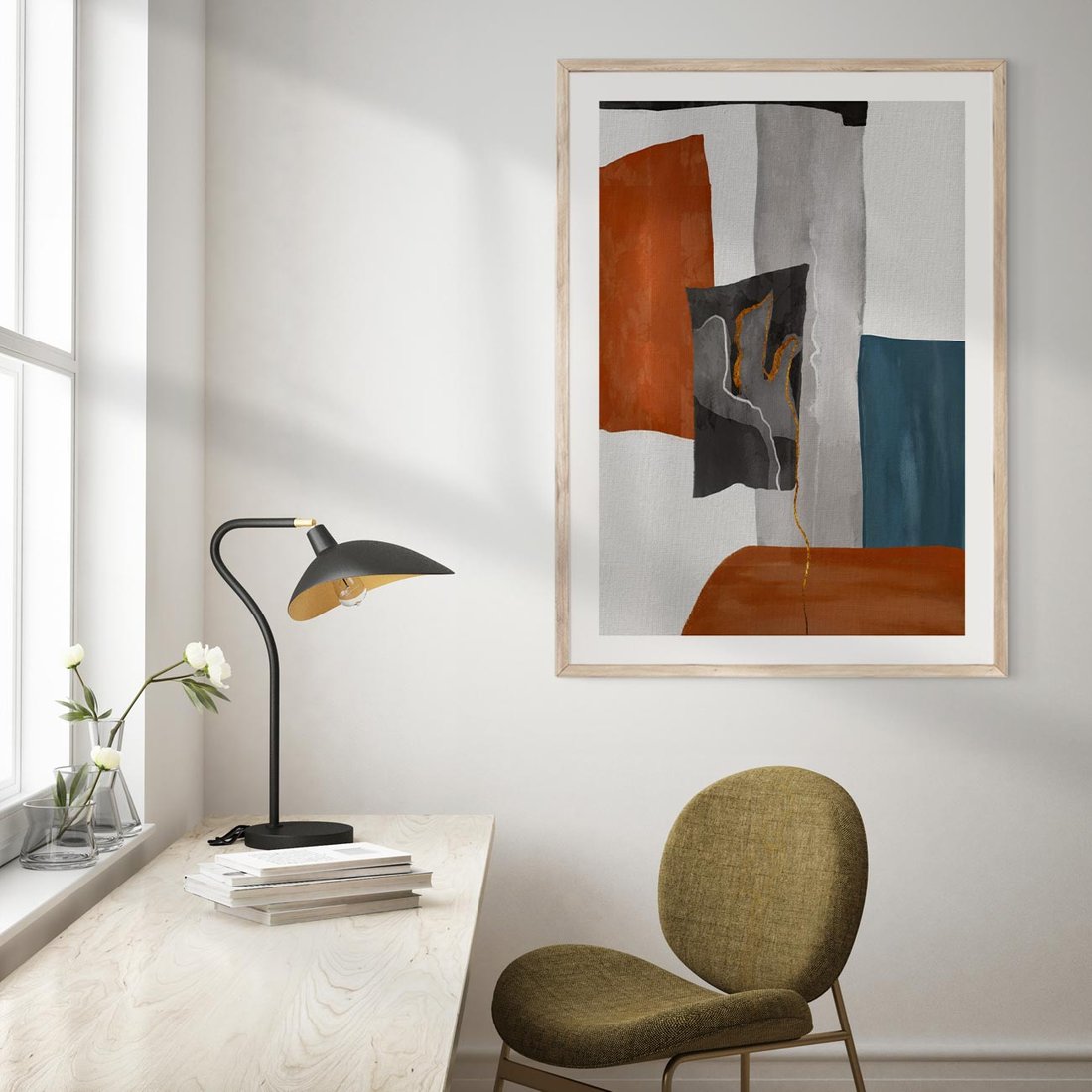 Plakat w ramie 50x70 - Nowoczesna geometria - nowoczesny, geometryczny - rama drewno