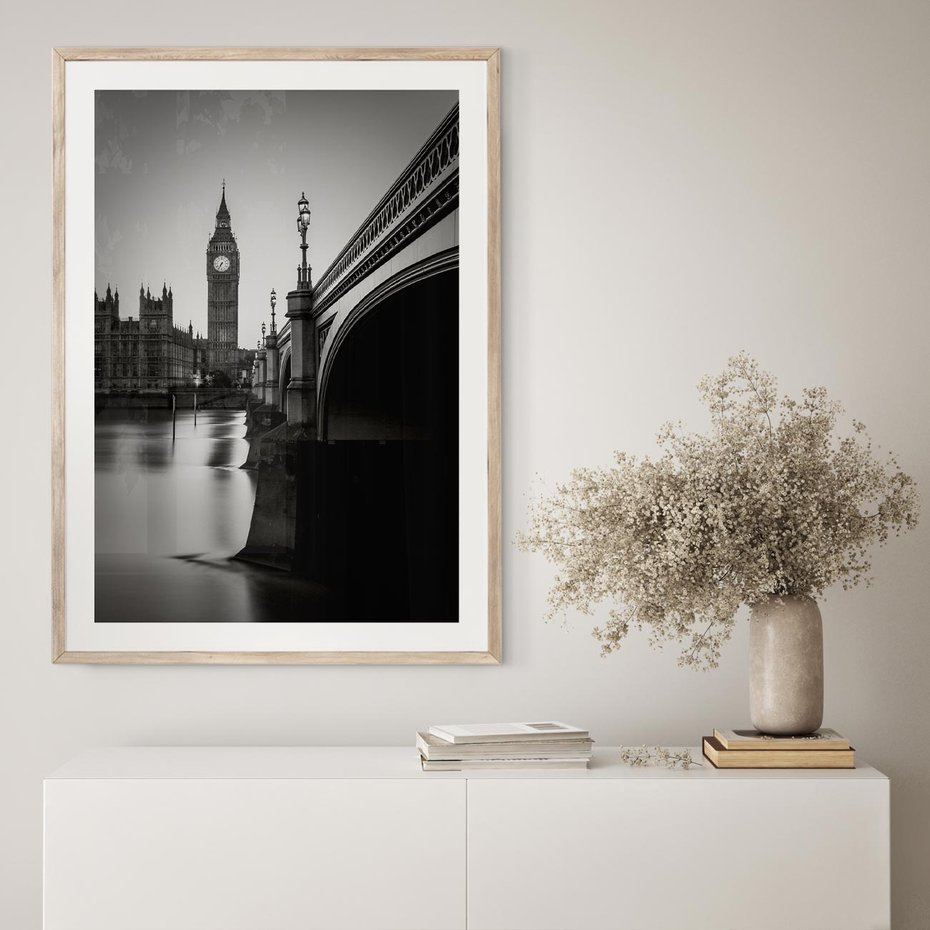 Plakat w ramie 50x70 - Majestatyczny Big Ben w Londynie - Londyn, most - rama drewno