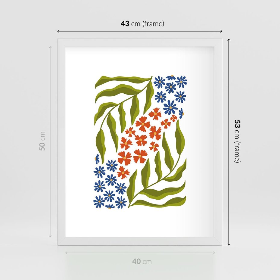 Plakat w ramie 40x50 - Splątane Granice - kwiaty, sztuka nowoczesna - rama biała