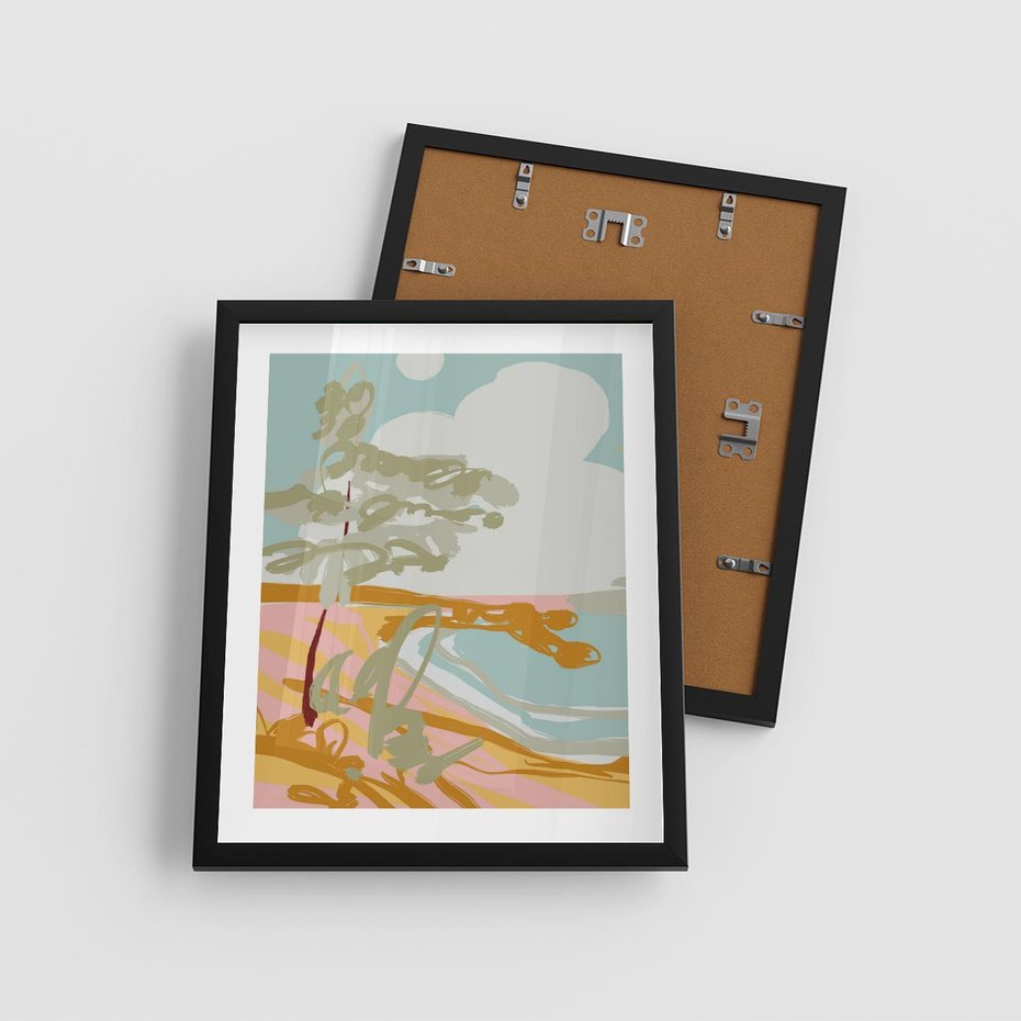 Plakat w ramie 40x50 - Spokojny Wiatr - pastelowy krajobraz, nowoczesny plakat - rama czarna