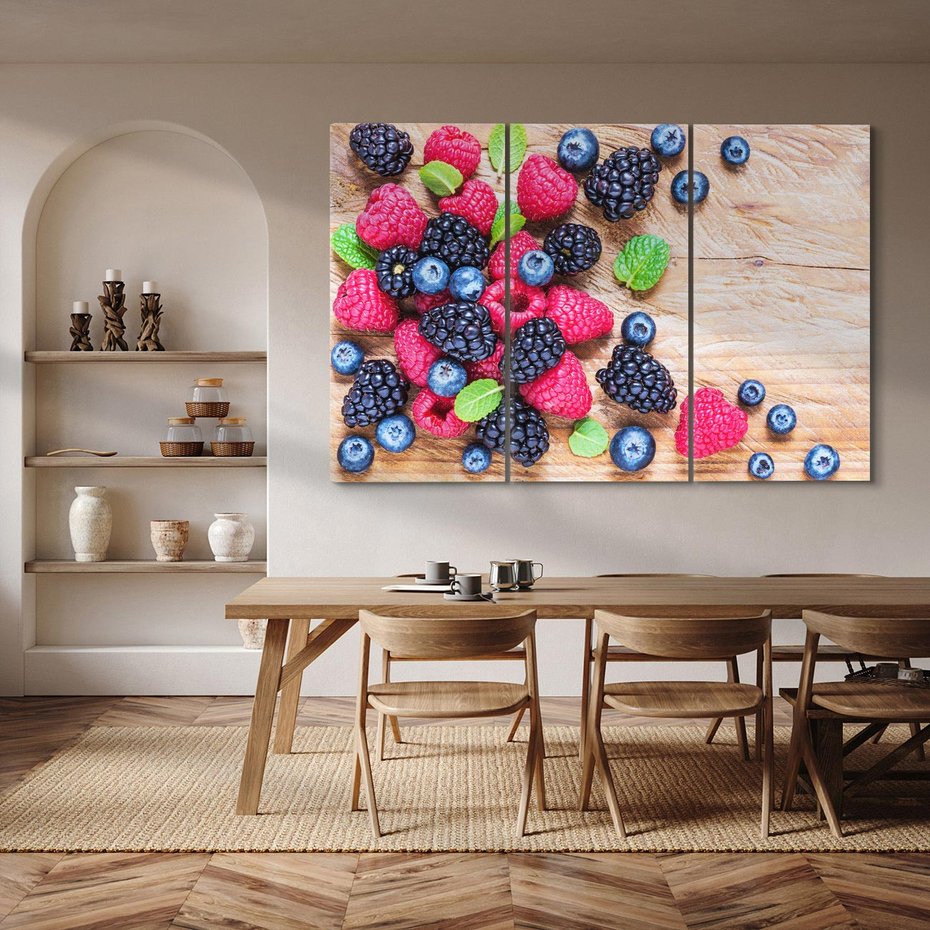 Obraz na płótnie 120x80 - Smak malin i borówek - owoce, leśne