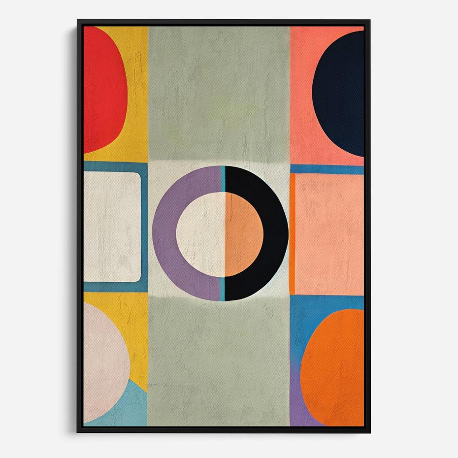 Obraz w ramie 50x70 - Taniec Kształtów Emocji - abstrakcyjne geometryczne kształty, olejny obraz - rama czarna