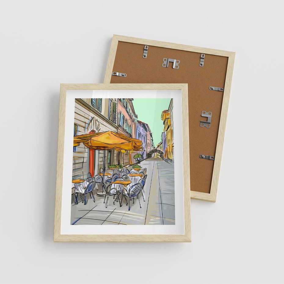 Plakat w ramie 40x50 - Kawiarenkowy Szkic - malowany, szkic - rama drewno