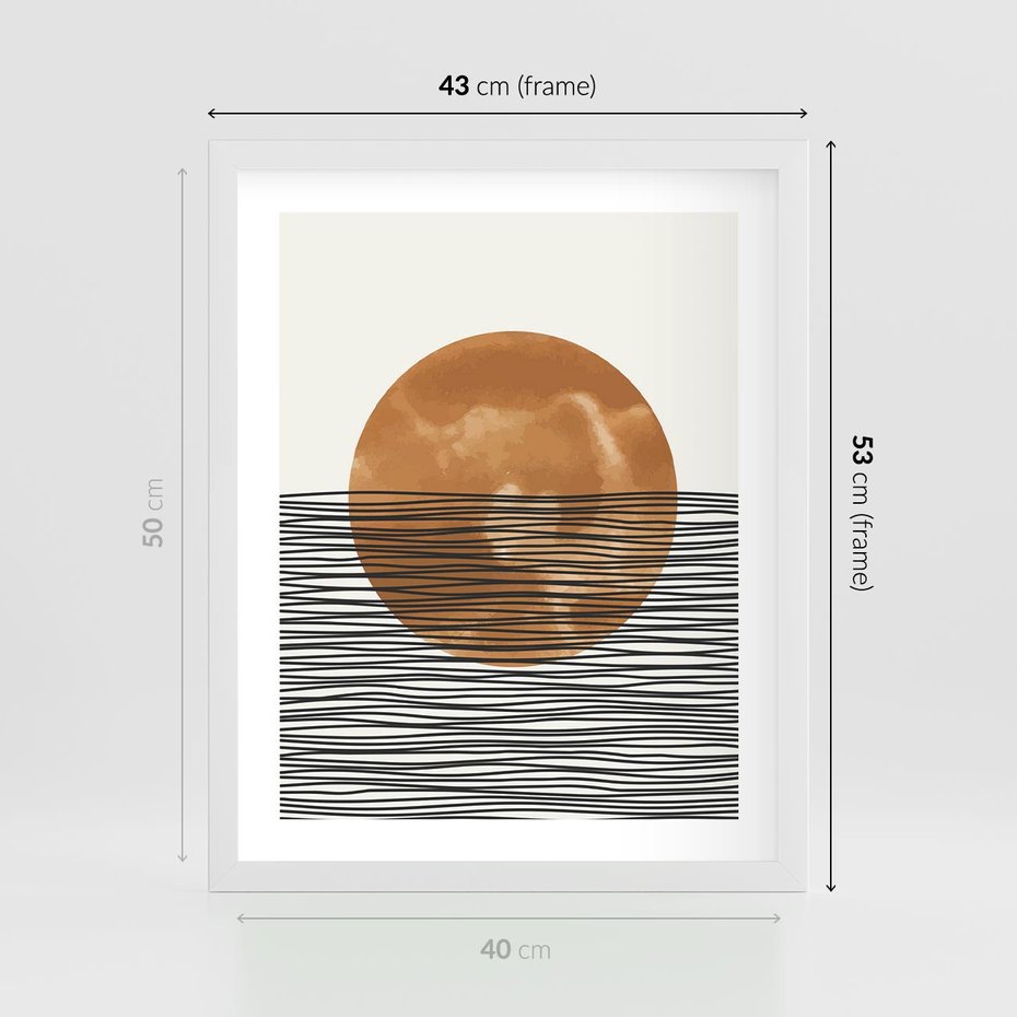 Plakat w ramie 40x50 - Okrąg Mocy - boho obraz, geometria - rama biała