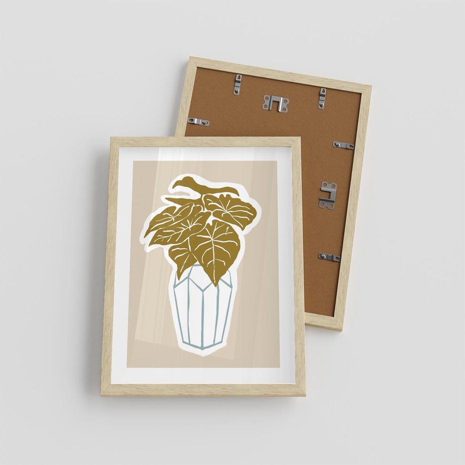 Plakat w ramie 30x40 - Bezgraniczne Marzenia - nowoczesna kompozycja, liście monstery w wazonie - rama drewno
