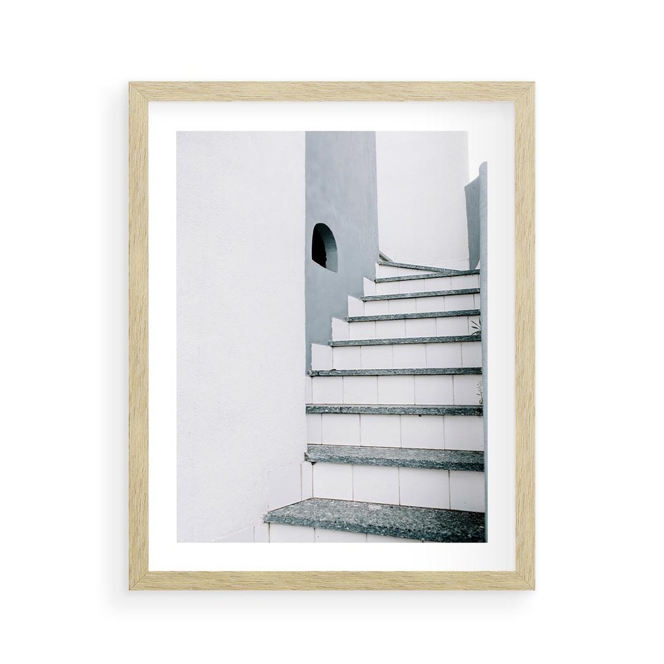 Plakat w ramie 40x50 - Schody ku Urokowi Wyspy - schody, santorini - rama drewno