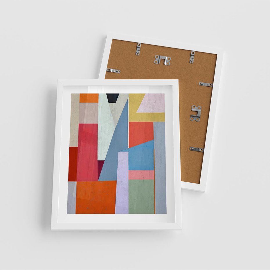 Plakat w ramie 40x50 - Migotliwe Nastroje Kształtów - różne geometryczne formy, olejny obraz - rama biała