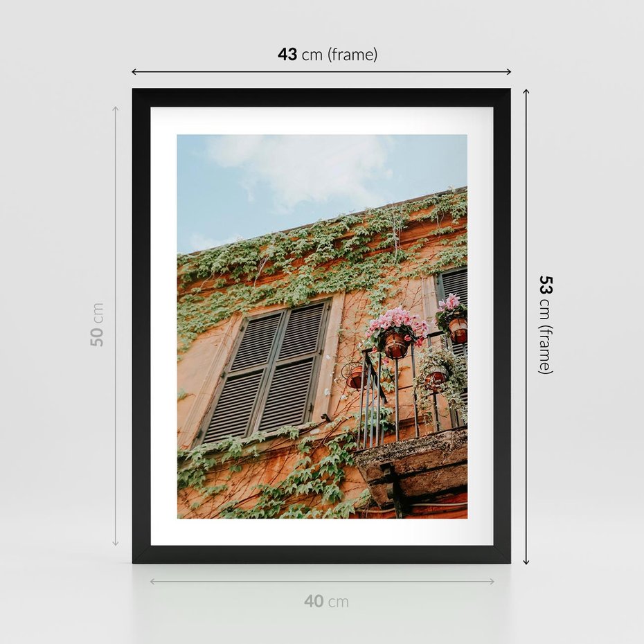 Plakat w ramie 40x50 - Okno do włoskich budynków - włoskie, budynki - rama czarna