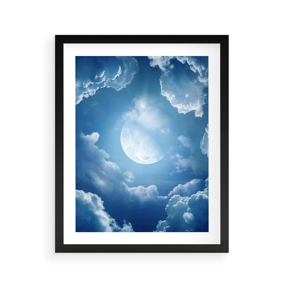 Plakat w ramie 40x50 - Księżycowe Chmury - księżyc, chmury - rama czarna