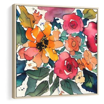 Obraz w ramie 80x80 - Kwiatowy Impuls Kolorów - abstrakcyjne kolorowe kwiaty, szkic - rama drewno