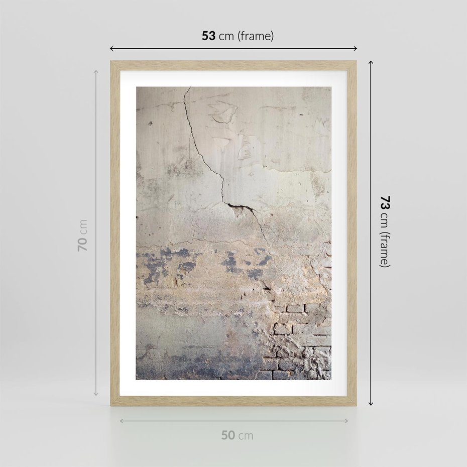 Plakat w ramie 50x70 - Surowość ściany z betonu - ściana, beton - rama drewno