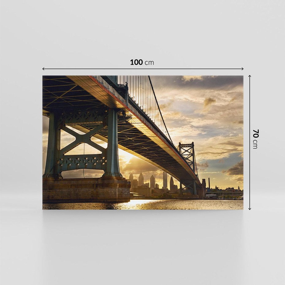 Obraz na płótnie 100x70 - Zachód Słońca nad Mostem: Filadelfia USA - Filadelfia, most