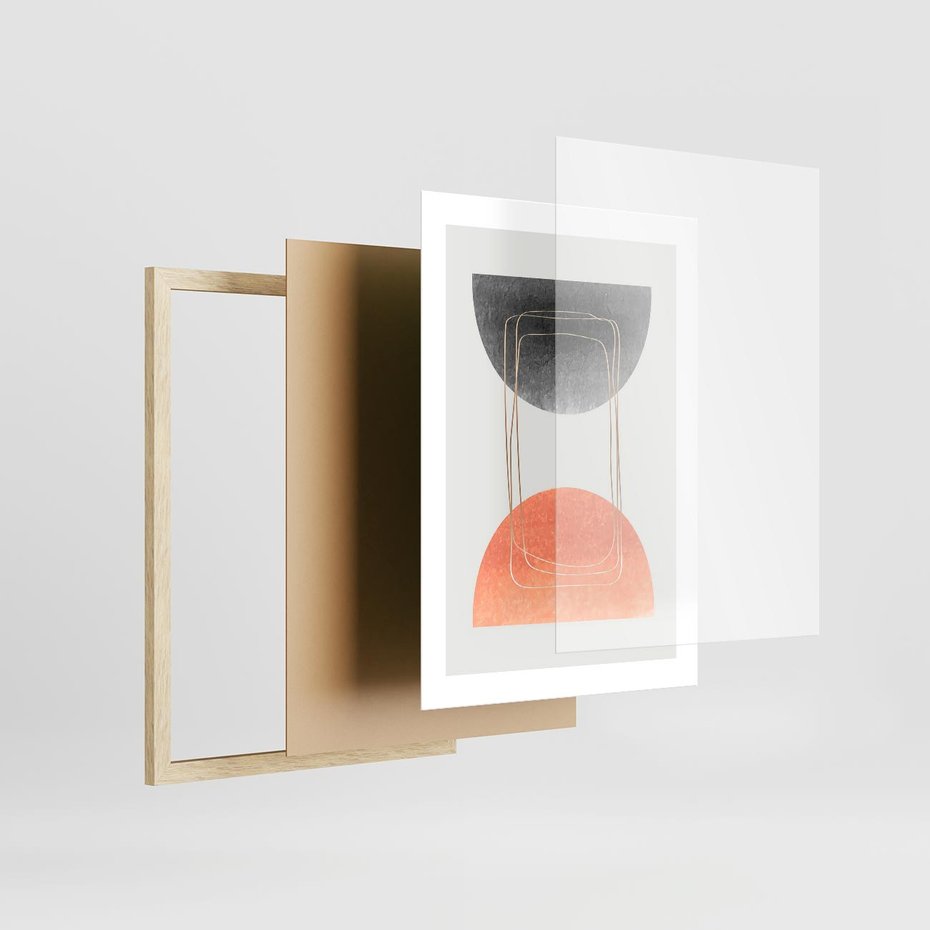 Plakat w ramie 30x40 - Sztuka Abstrakcji - minimalistyczny boho obraz, abstrakcyjny - rama drewno