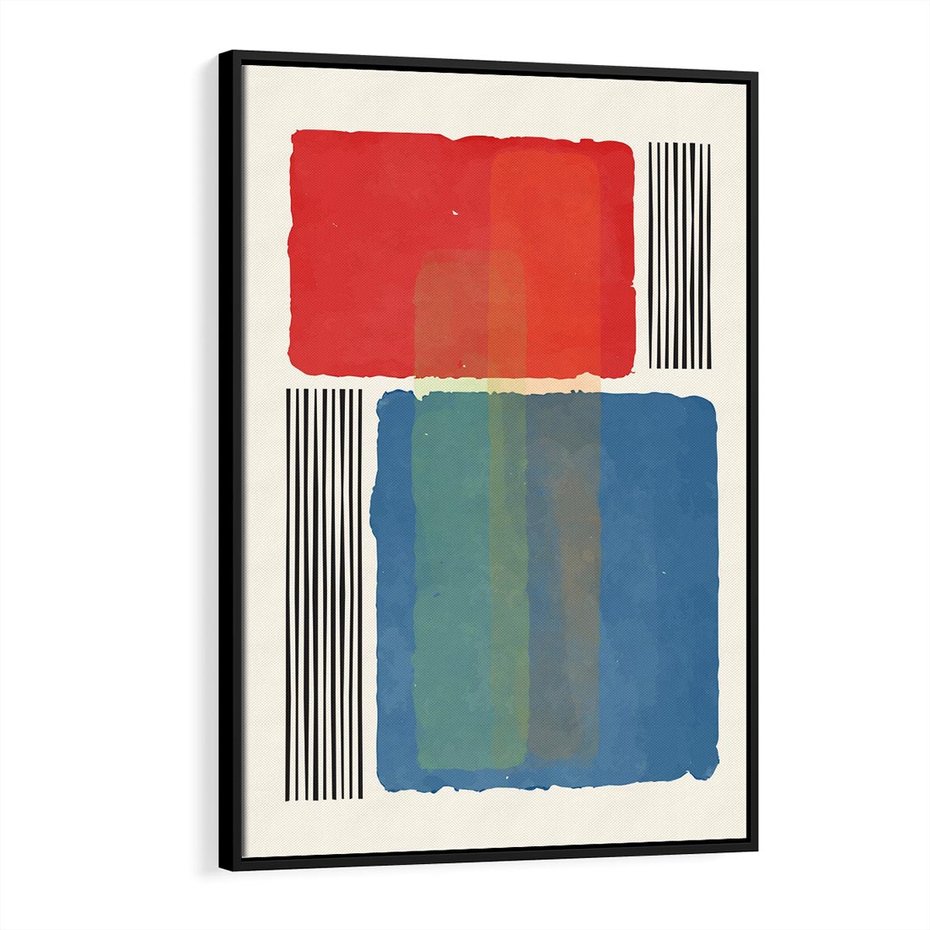 Obraz w ramie 70x100 - Kolorowe Spektrum - kolorowa geometria, prostokąty w intensywnych kształtach i czarne kreski - rama czarna