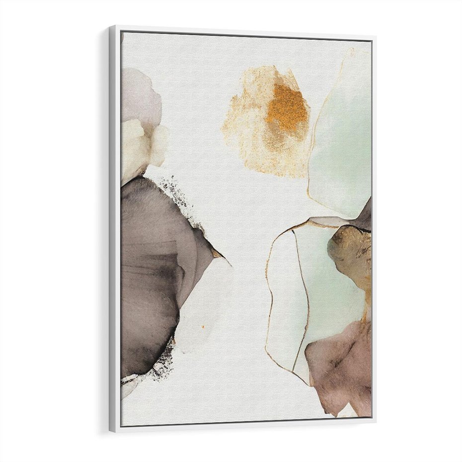 Obraz w ramie 50x70 - Nowoczesne Elegancje - akwarela, złote linie i plamy - rama biała
