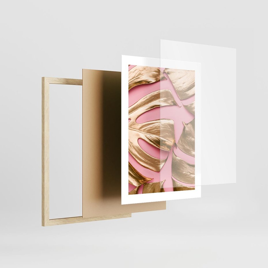 Plakat w ramie 30x40 - Przyjemność w Naturze - złote, liście - rama drewno