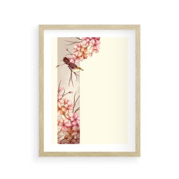 Plakat w ramie 30x40 - Rozkwitające Marzenia - japońska sztuka, ptak - rama drewno