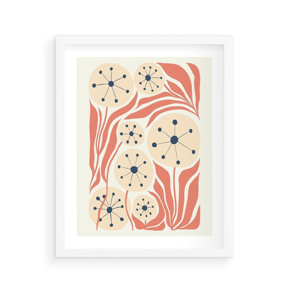 Plakat w ramie 40x50 - Impresje Harmonii - abstrakcyjne kwiaty, rośliny - rama biała