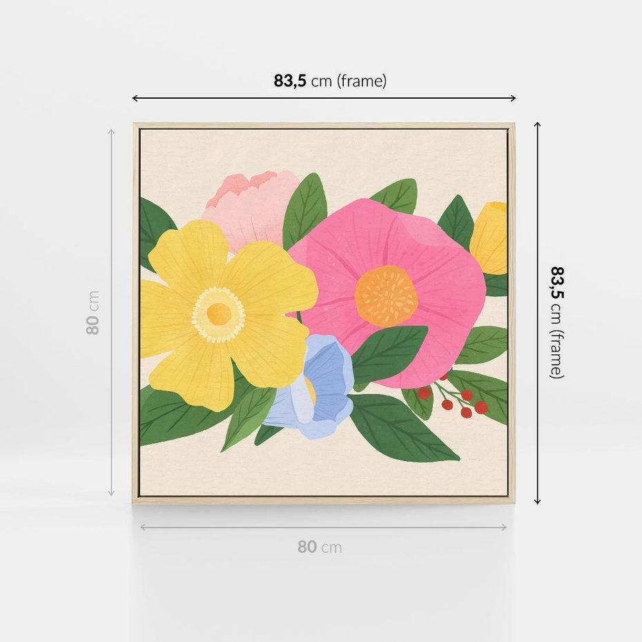 Obraz w ramie 80x80 - Kwiatowy Uśmiech - kwiaty, akwarela - rama drewno