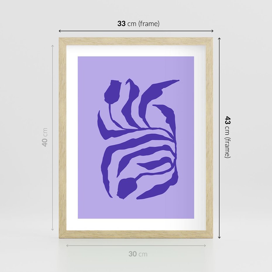 Plakat w ramie 30x40 - Boho Sztuka Wolności - kwiaty, energetyczne fioletowe tło - rama drewno