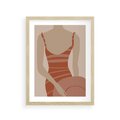 Plakat w ramie 30x40 - Kobiece Retro - minimalistyczny boho plakat, retro kobieta w stroju kąpielowym - rama drewno