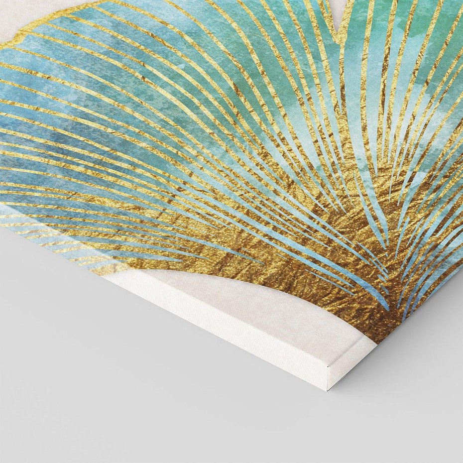 Obraz na płótnie 90x30 - Złota Melodia Liści - złote, turkusowe liście miłorzębu