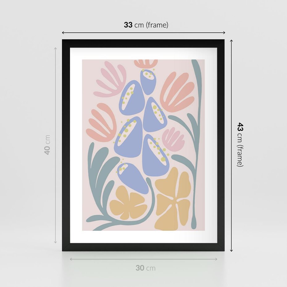 Plakat w ramie 30x40 - Minimalistycznie i Pastelowo - pastelowe kwiaty, na beżowym tle - rama czarna