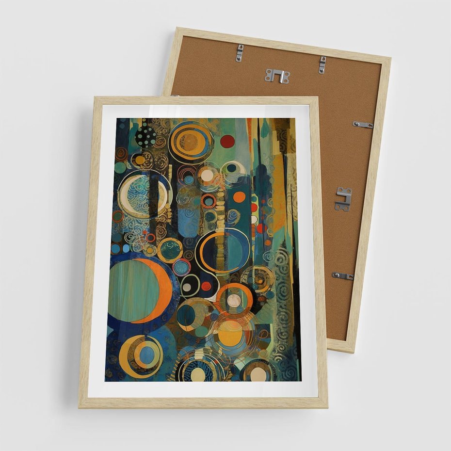 Plakat w ramie 50x70 - Wibracje Wymyślnych Form - abstrakcyjny obraz, mnogość kolorów - rama drewno