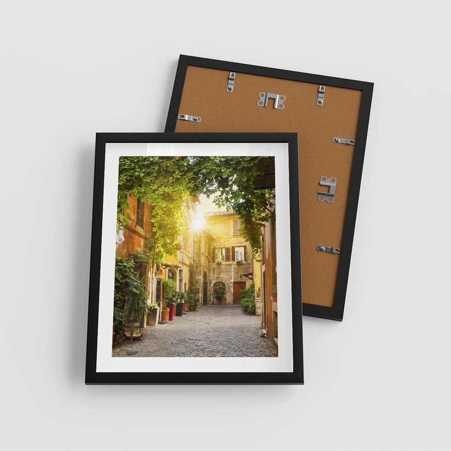 Plakat w ramie 40x50 - Malownicza Wędrówka - uliczka, perspektywa - rama czarna