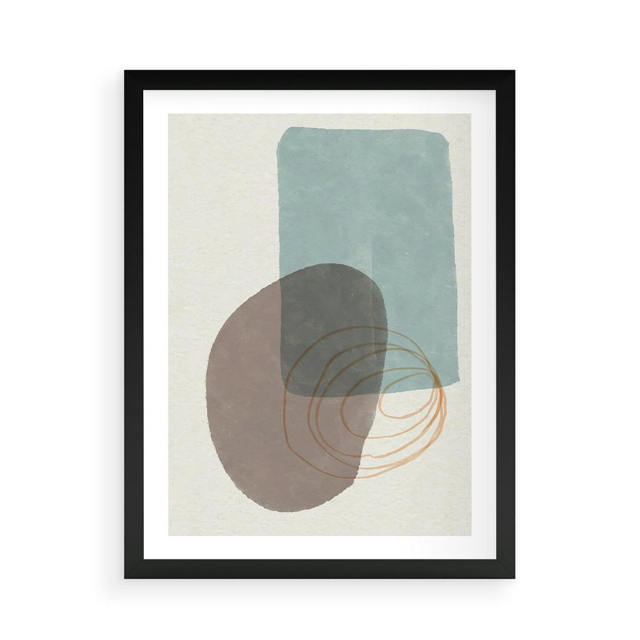 Plakat w ramie 50x70 - Rozkwitające Formy - geometryczne elementy, stonowane ziemiste kolory - rama czarna