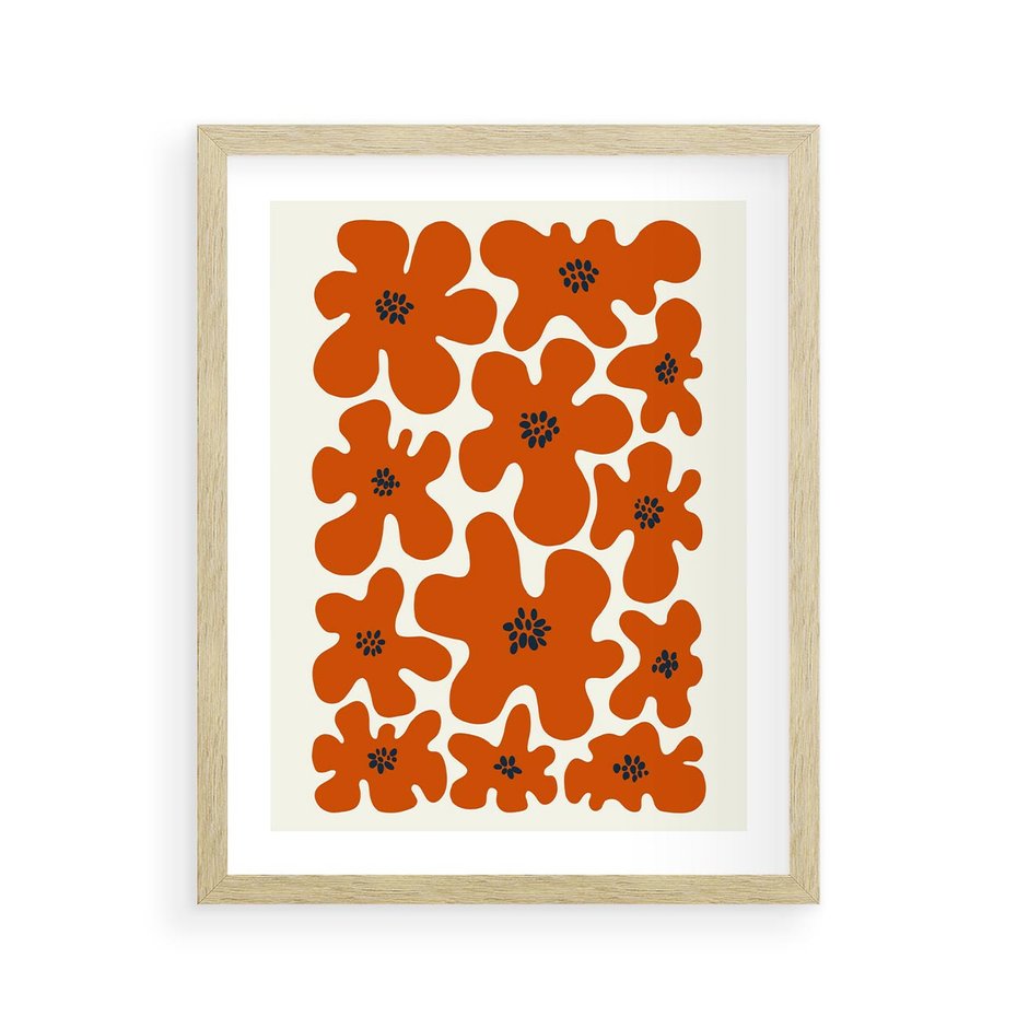Plakat w ramie 40x50 - Wibracje Przestrzeni - abstrakcyjne czerwone kwiaty, kompozycja - rama drewno