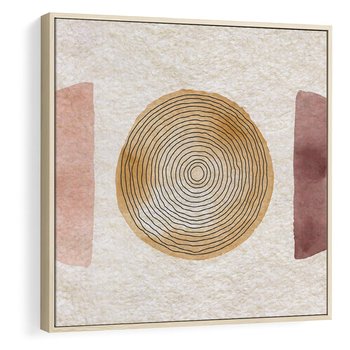 Obraz w ramie 80x80 - Zapisane w promieniach słońca - beżowe strukturalne tło, koła - rama drewno