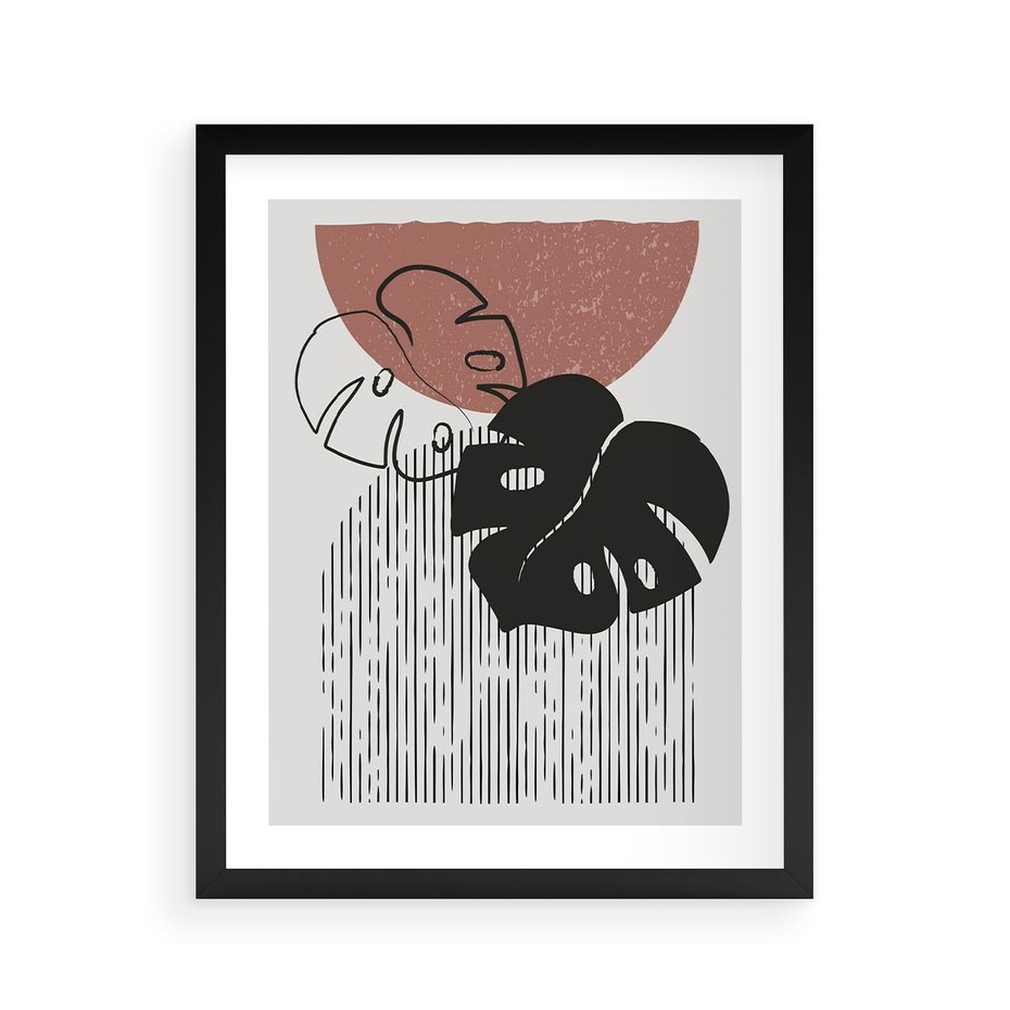 Plakat w ramie 40x50 - Nowoczesna Monstera: Szkic w Grafice - nowoczesna grafika, monstera - rama czarna